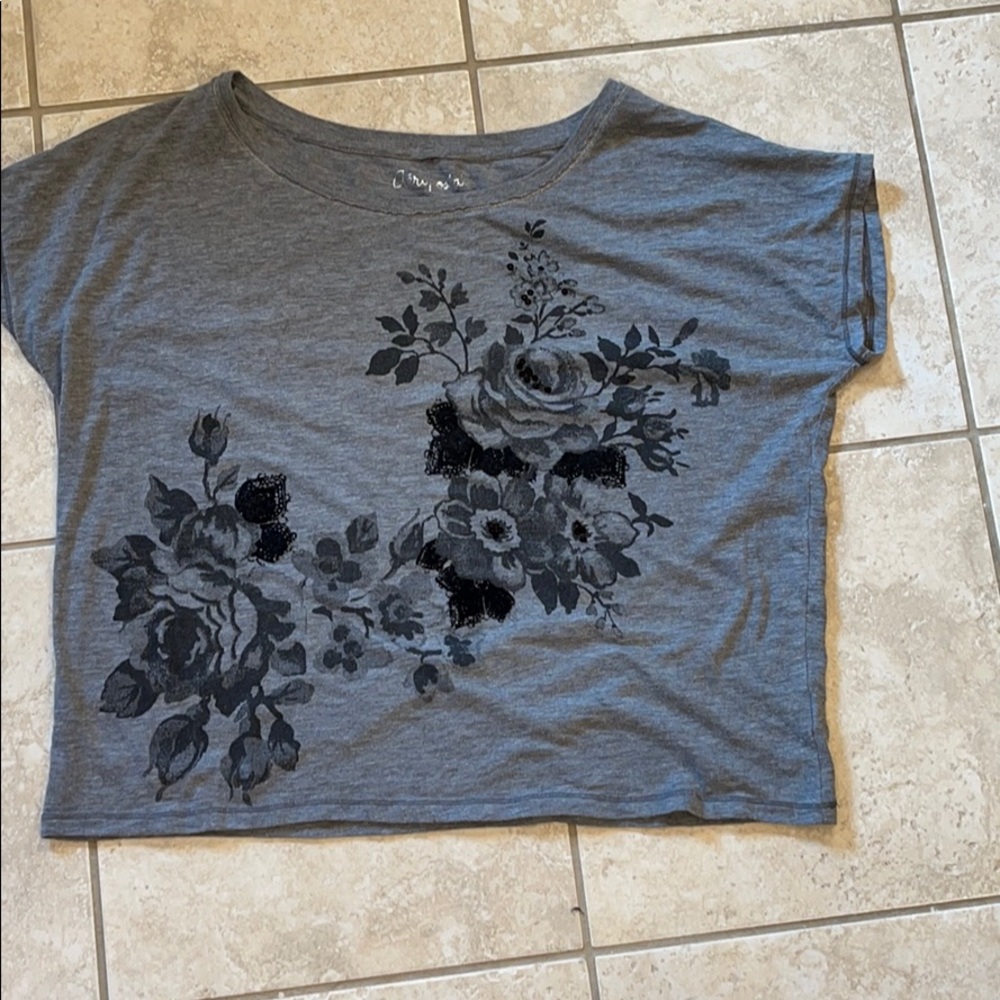 Gray and black floral sequin top